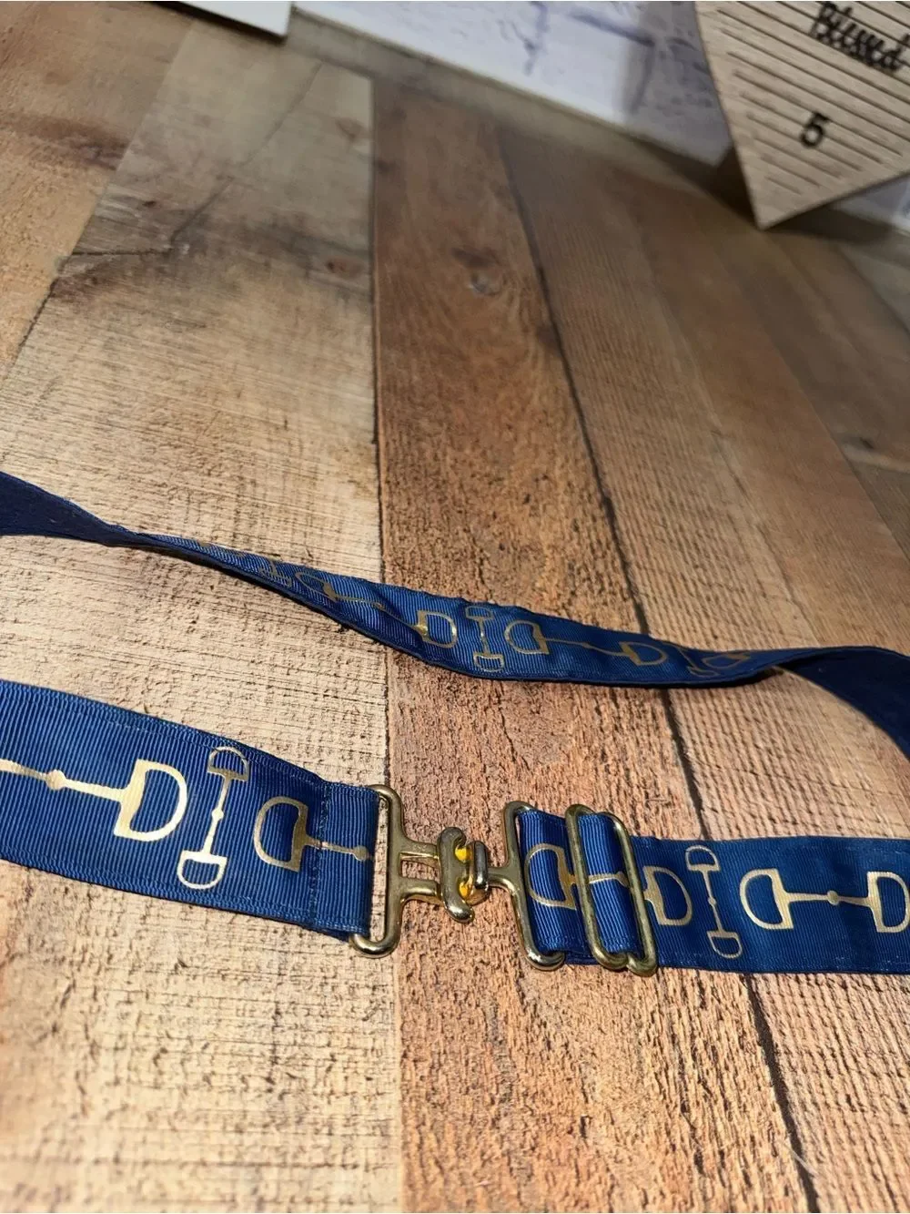 My fancy pony navy equestrian snaffle bit belt with gold foil accents